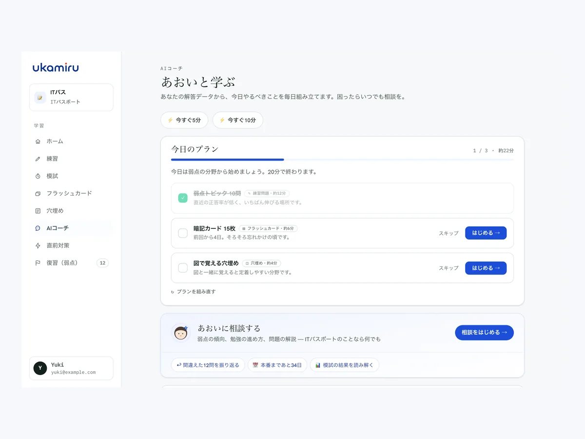 学習プラン：今日と、その先がわかる